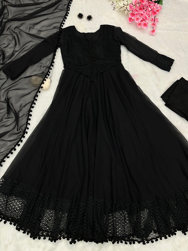 white christmas dresses Black Chanderi Anarkali Set X-SMALL main image 1