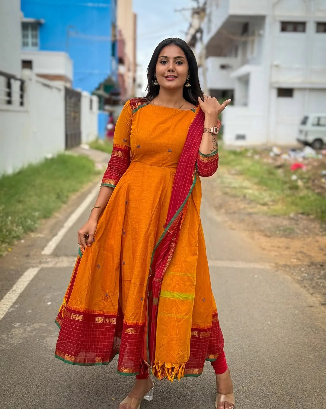 kanchi cotton dress Buy Vastra Saili Designer by Yellow Kanchi Cotton Suit Set. (IN, Alpha, L,  Regular, Red-Yellow) at Amazon.in
