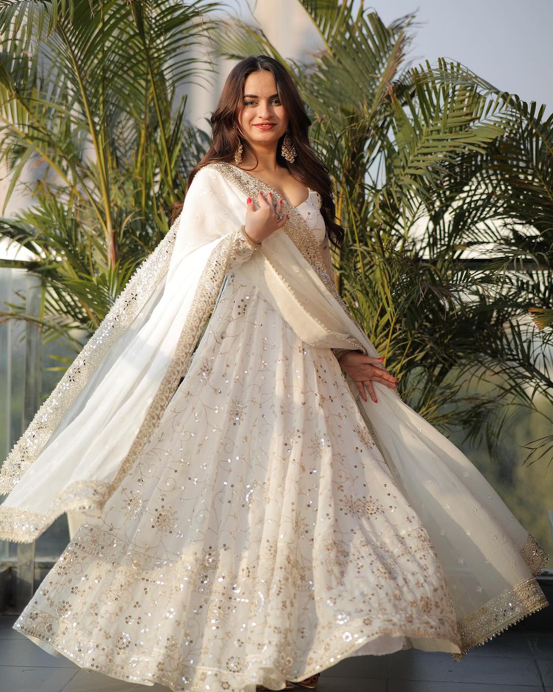 white color dress design White V Neck Cape Sleeve Edwardian Revival Vintage Wedding Dress, White / XS
