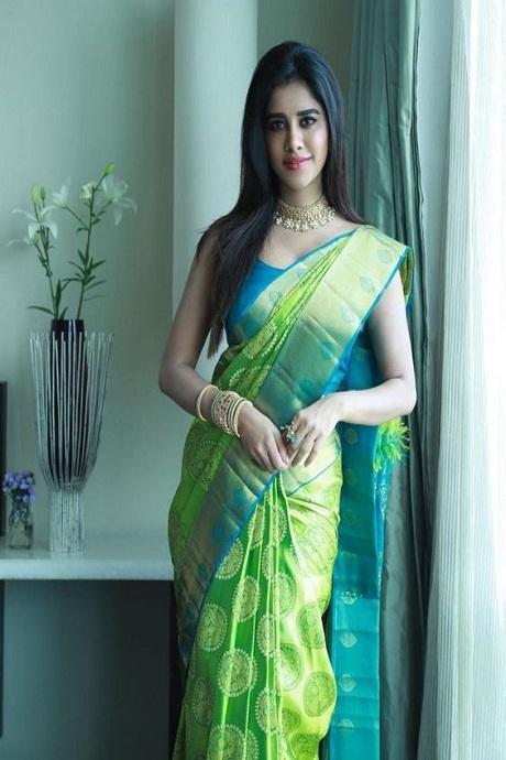 Eventual Catching Perrot and Firozi Color Soft Printed Saree