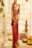 Fascinating Red Colored And Golden Boder Banarasi Designer soft Silk Sarees,Sari