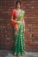 Brilliant Green Color Lariya Pattern Soft Silk Designer Saree for party wear collection