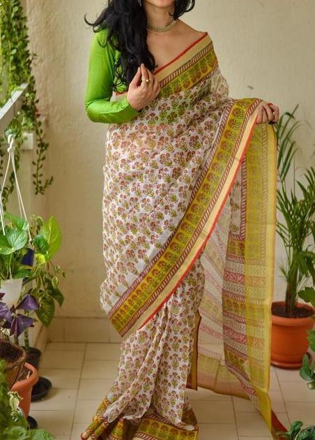 Flower Embroidered Net Moti Work Lace Border Saree SY 5269