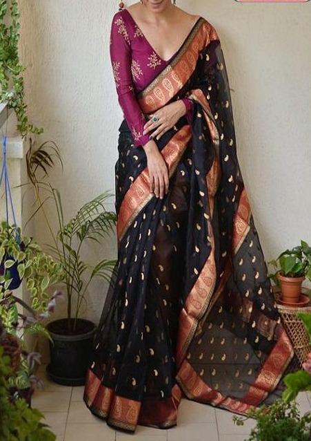 Gorgeous Black Colored Soft Silk Machine Weaving Saree SY 5250