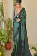 Bottole Green Color Designer Hand Weaving Party wear Soft Silk Sarees for wedding wear