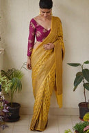 Yellow Color Designer Hand Weaving Festival Wear Soft Cotton Silk Sarees,Sari