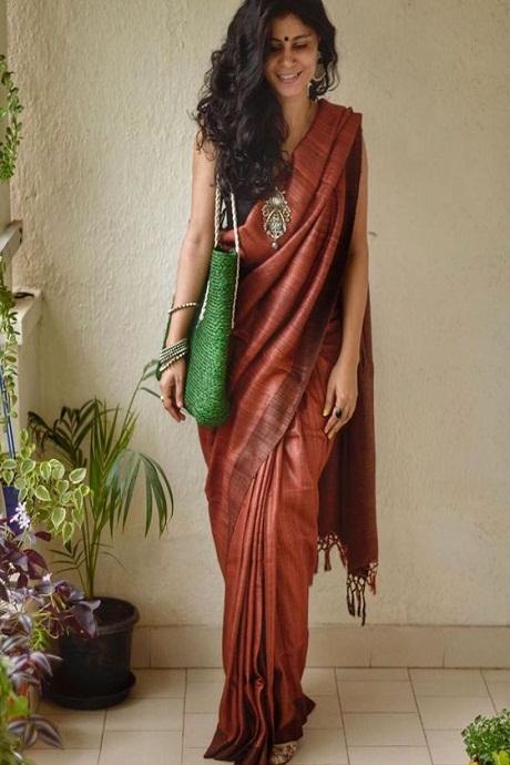 Coffee Rama Color Designer Hand Weaving Party wear Soft Silk Sarees, Sari