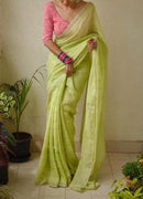 Dainty Perot Light Green Colored Soft Silk Regular Wear Saree for woven