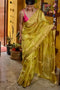 Gold Yellow Color Designer Hand Weaving Festival Wear Soft Cotton Silk Sarees,Sari