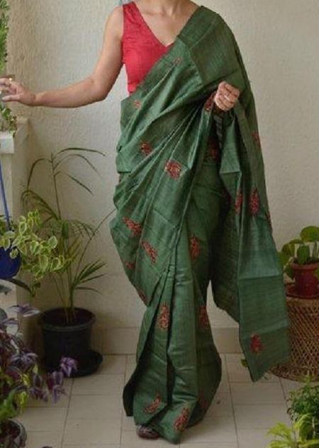 Fine Green Colored Soft Cotton Silk Printed Saree SY 5236