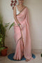 Brilliant Light Pink Color Linen Designer Hand Weaving Saree with Lace border