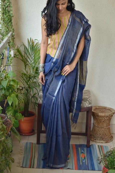 Captivating  Blue Color Soft Cotton Silk Designer Sarees for daily wear