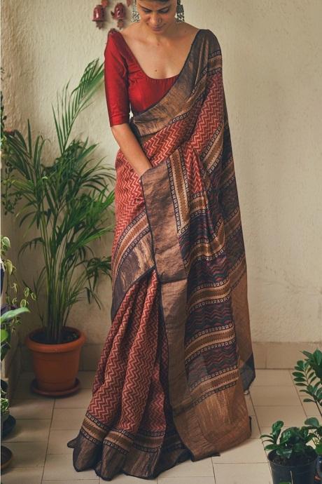 Captivating Brawn  Color Soft Cotton Silk Designer Sarees