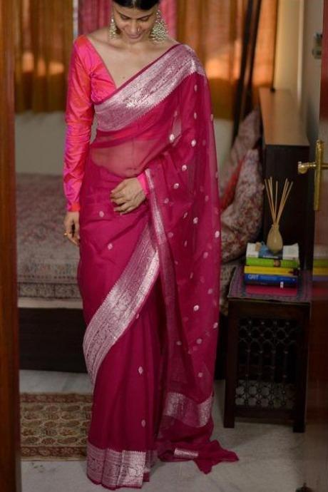 Grand Pink Colored Soft Silk Jacquard Saree SY 5266