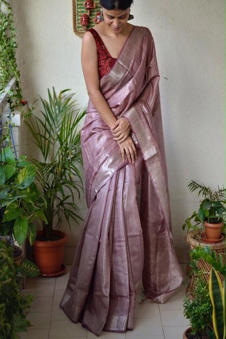 Dazzling Sky Pink Color Soft Silk printed Designer Sarees