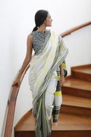 White Color Hand Loom Party Wear Digital Print Saree SY 805