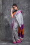 Grey and Black Color Hand Loom Party Wear Linen Digital Print Saree SY 815