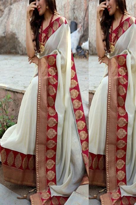 White Color Ethnic Wear Saree