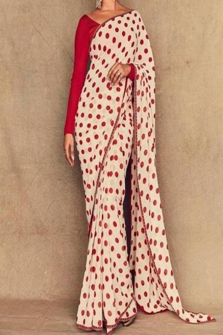 Priyanka Chopra Sabyasachi Red Printed Saree