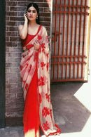 Combination Red N White Color Heavy Party Wear Saree collection for woven