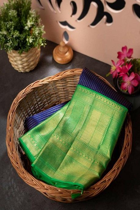 Green-Purple Partywear Kanjivaram Silk Saree