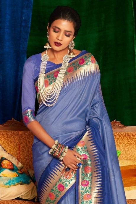 Mesmerizing Steel blue banarasi saree With Blouse