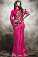 Hot pink woven Banarasi saree With Blouse