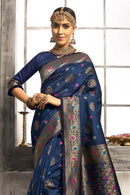 Navy blue handcrafted customised banarasi Saree With Blouse