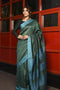 New Arrival Green Shade Handwoven Linen Saree With Blouse