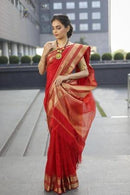 Sensational Red Shade Handwoven Banarasi Silk Saree With Blouse