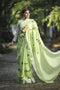 Green Shade Embroidered Handwoven Linen Saree with Zari Border