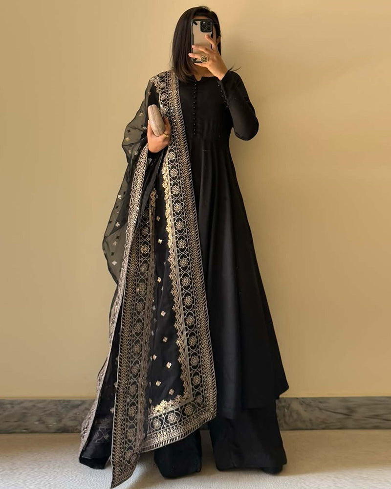 Mirror Work Designer Black Color Gown Online