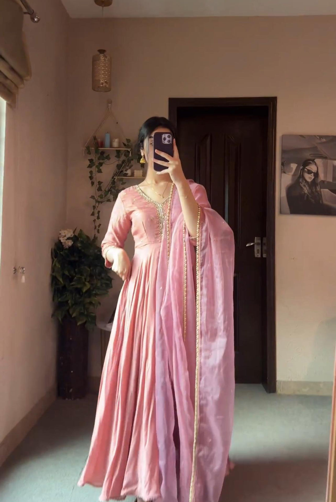 Amazing Pink Color Round Anarkali Flair Gown
