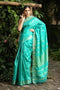 Dark Green Handwoven Linen Saree with Zari Border With heavy border work