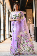 Lavender Shade Handpainted Organza Silk Saree With Blouse