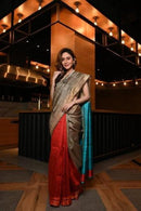 Multicolor Handwoven linen Raw Silk Saree