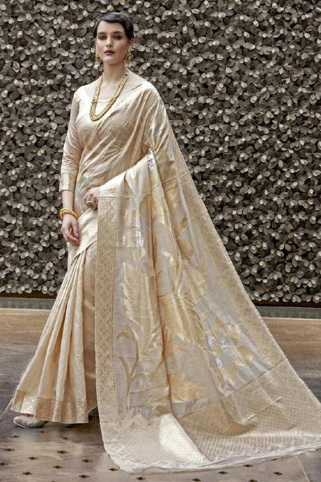 Grand golden Banarasi brocade silk Saree With Blouse