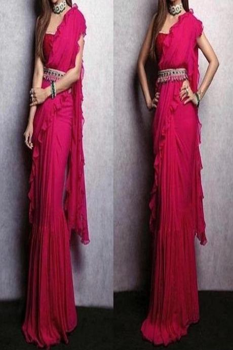 Red Color Party Wear Online Ruffle Saree SY 5371