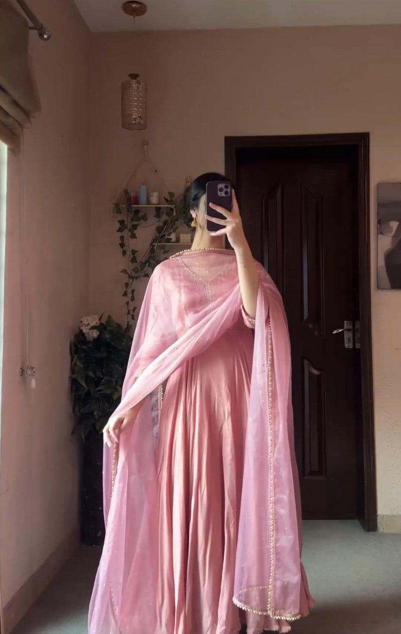 Amazing Pink Color Round Anarkali Flair Gown