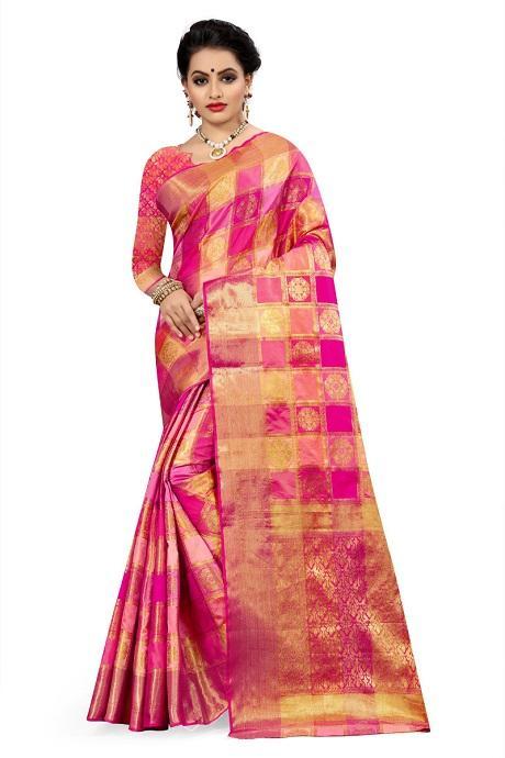 Pleasant Pink Kanchipuram Richpallu Saree