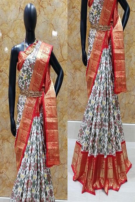 Stylish Off White And Red Color Soft Silk Designer Sarees,Sari