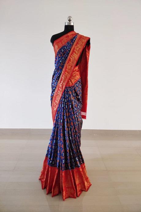 Stylish Orange And Blue Color Soft Silk Designer Sarees,Sari