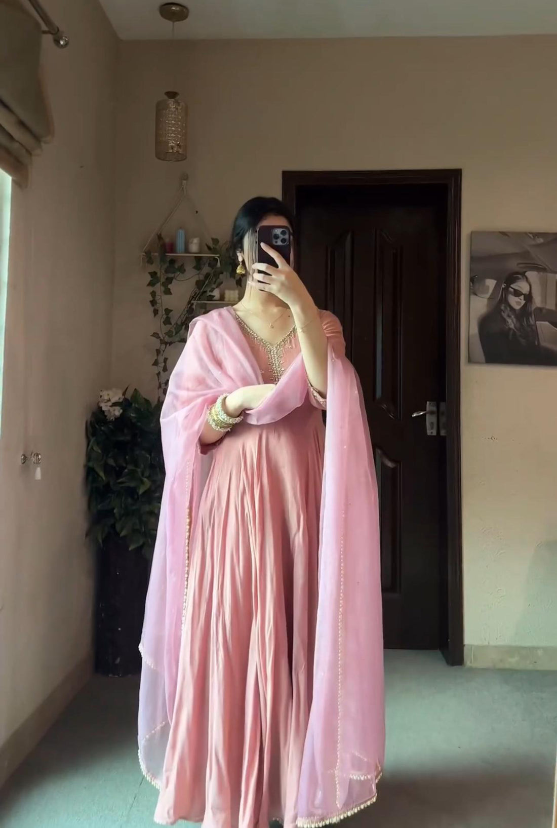 Amazing Pink Color Round Anarkali Flair Gown