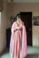 Amazing Pink Color Round Anarkali Flair Gown