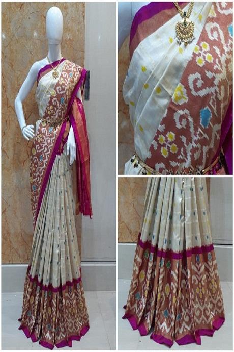 Off White Color Hand Loom Party Wear Linen Designer Digital Print Saree