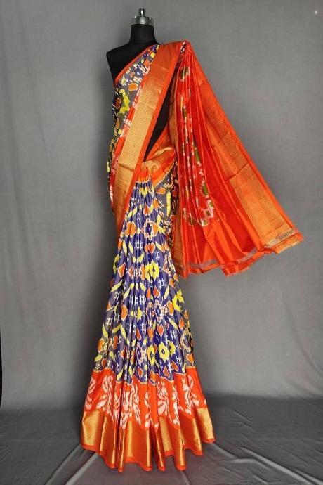 Superior Blue And Orange Colored Hand Weaving Soft Silk Jacquard Sarees SY 982