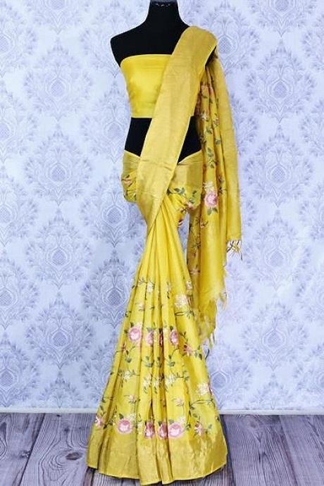 Superior Yellow Colored Hand Weaving Soft Silk Ikat Sarees SY 980