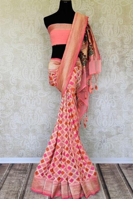 Traditional Creamy Pink Color Soft Silk Designer Plain Sarees SY 973