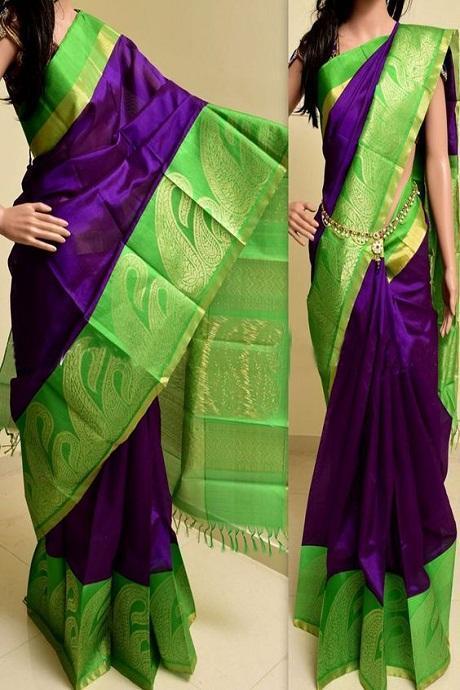 Traditional Purple And Green Color Soft DORA VASTRAs SY 972