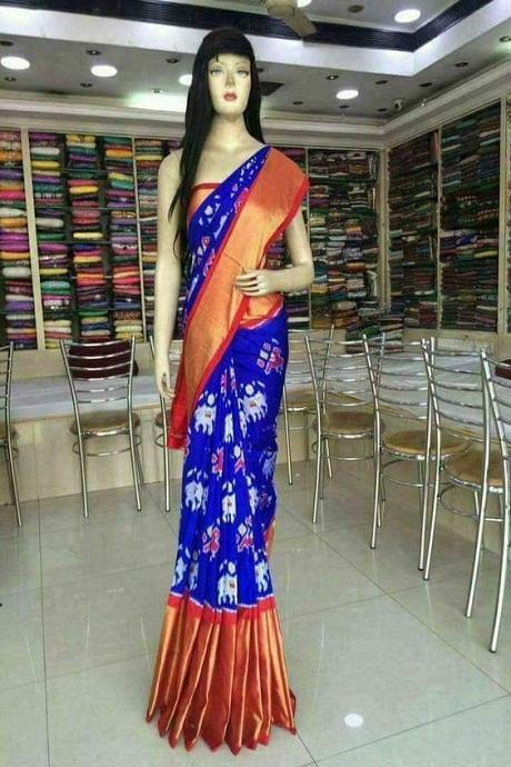 Trendy Blue And Orange Color Soft Silk Ikat Sarees SY 963